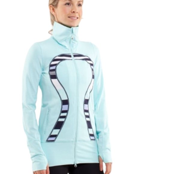 Lululemon In Stride Jacket Heathered Aquamarine / Discover Stripe  Deep Indigo - Picture 1 of 13